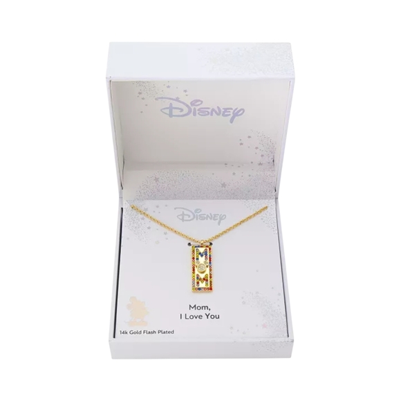 Disney Jewelry - Mickey Mouse "MOM" Cubic Zirconia Head Multicolor Crystal Bar Necklace